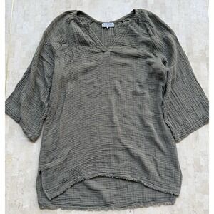 Michael Stars Gauze Top Relaxed Olive Khaki Coastal Quiet luxury Neutral Sz XS